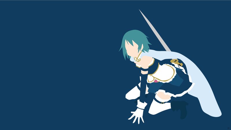 Anime Character with Sword — Blue, Dramatic, Minimalist, Cape