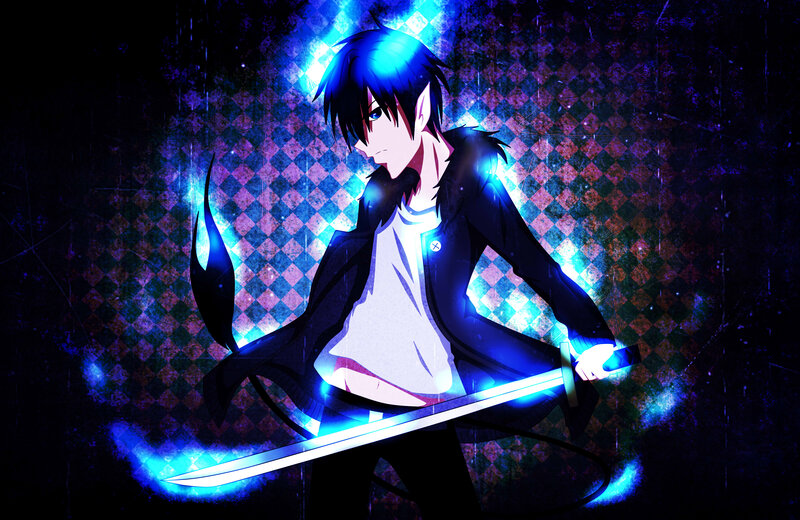 Anime Character with Sword — Blue, Dramatic, Night, Blue Light