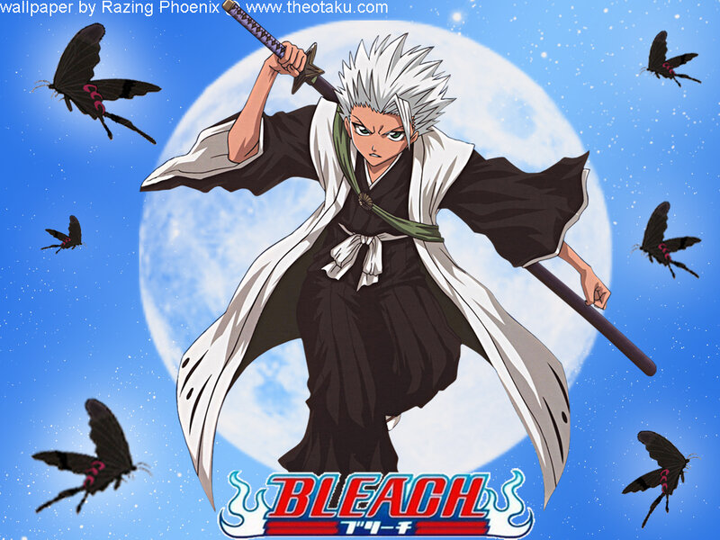 Anime Character with Sword — Blue, Dramatic, Night, Butterflies, Moon