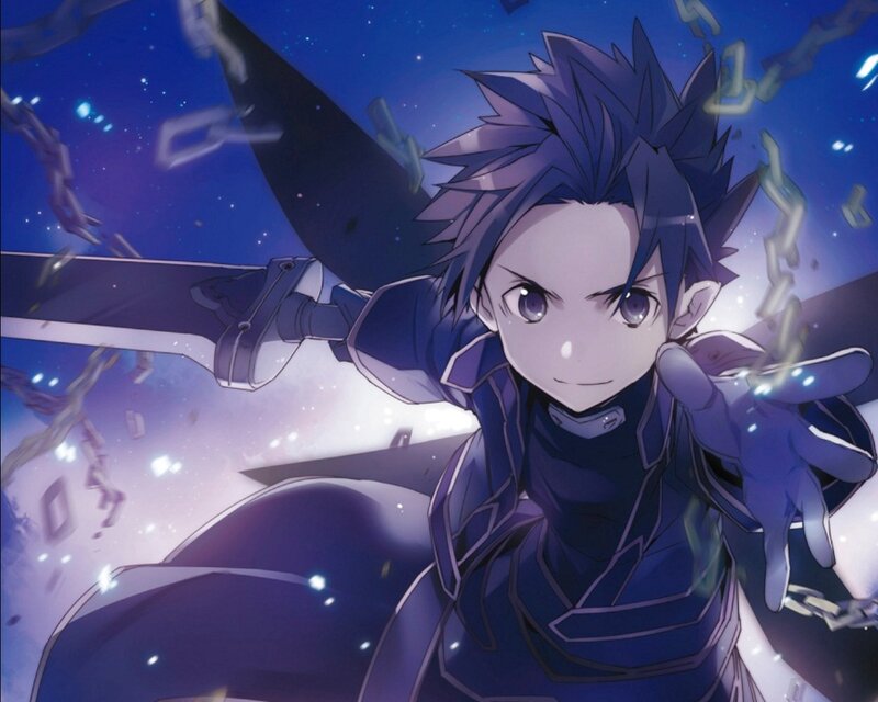 Anime Character with Sword — Blue, Dramatic, Night, Chains, Stars