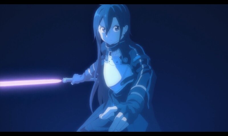 Anime Character with Sword — Blue, Dramatic, Night, Dark Background