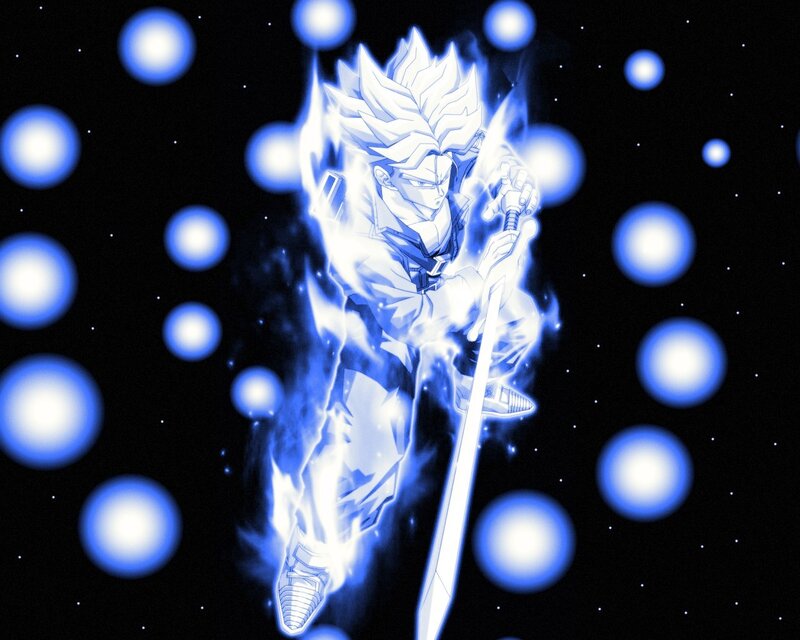 Anime Character with Sword — Blue, Dramatic, Night, Digital Art, Blue Aura