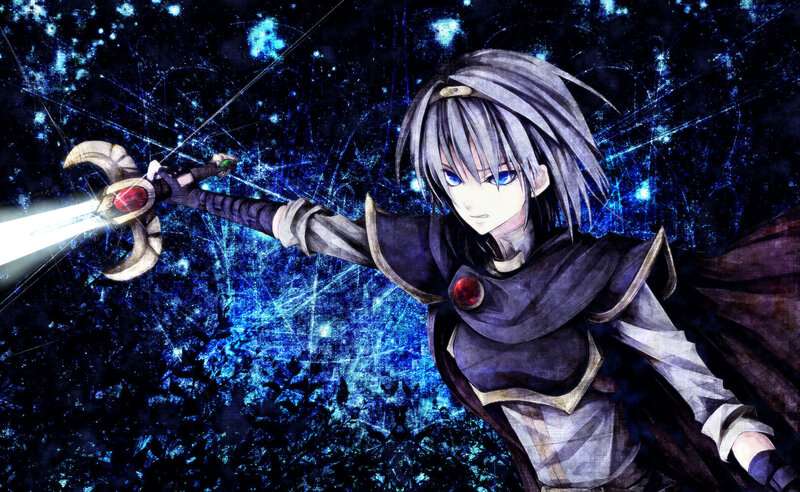 Anime Character with Sword — Blue, Dramatic, Night, Digital Art, Blue Eyes
