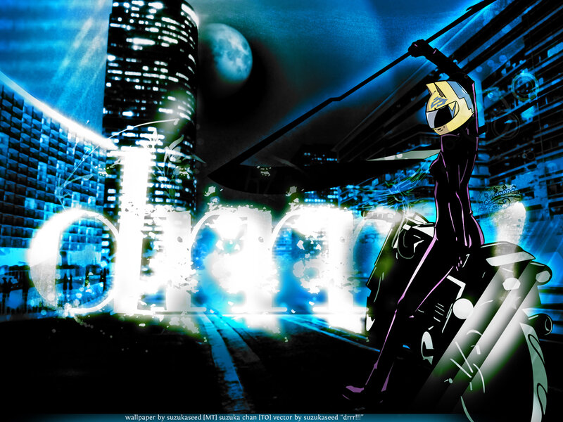 Anime Character with Sword — Blue, Dramatic, Night, Digital Art, Cityscape, Moon, Motorcycle