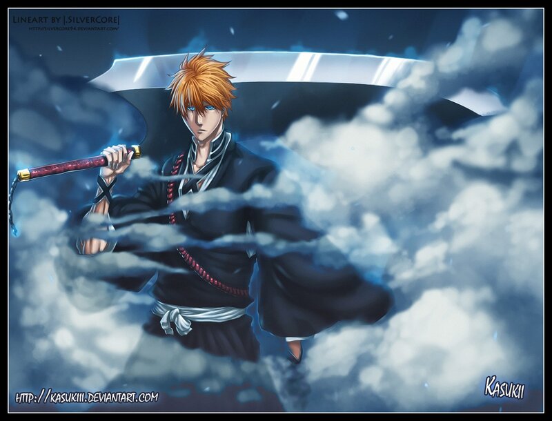 Anime Character with Sword — Blue, Dramatic, Night, Digital Art, Clouds, Battle