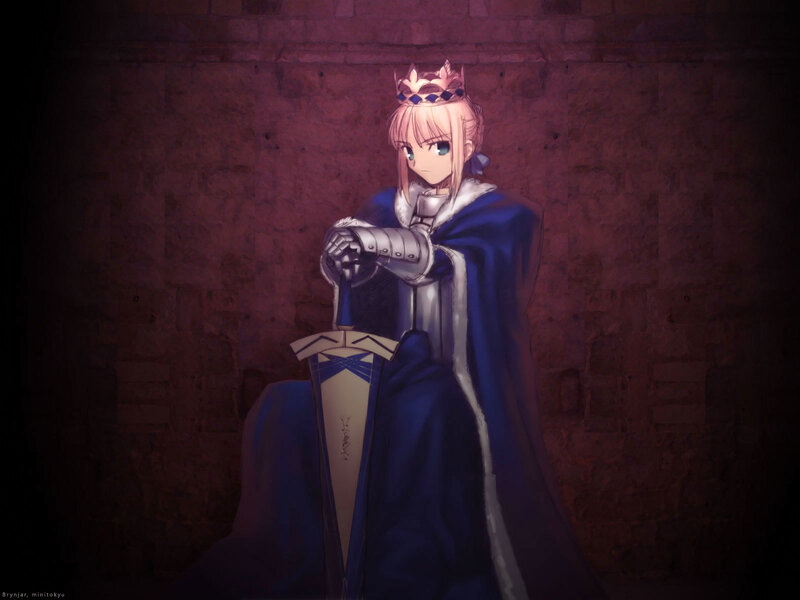 Anime Character with Sword — Blue, Dramatic, Night, Digital Art, Crown