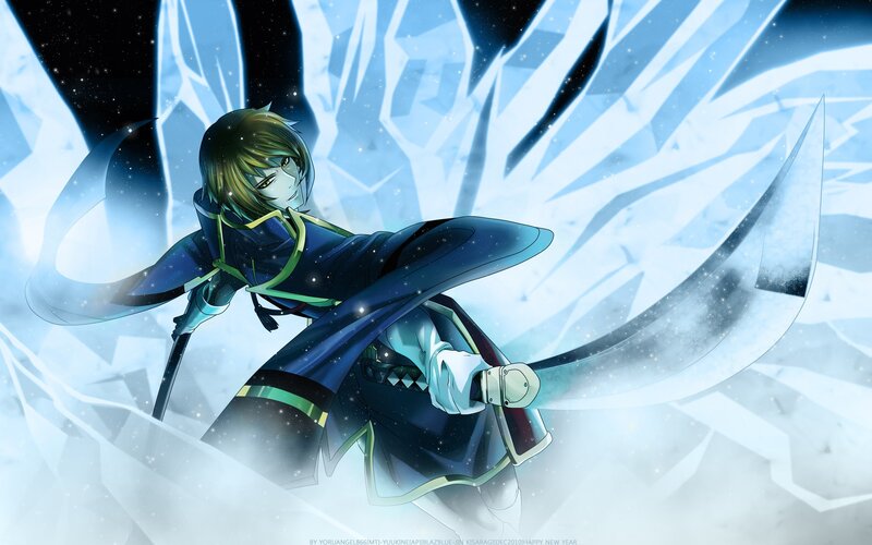 Anime Character with Sword — Blue, Dramatic, Night, Digital Art, Ice