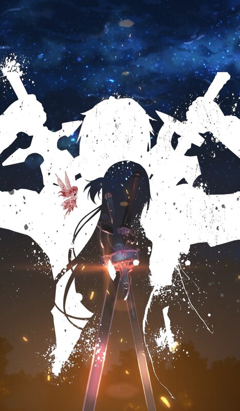 Anime Character with Sword — Blue, Dramatic, Night, Digital Art, Silhouette