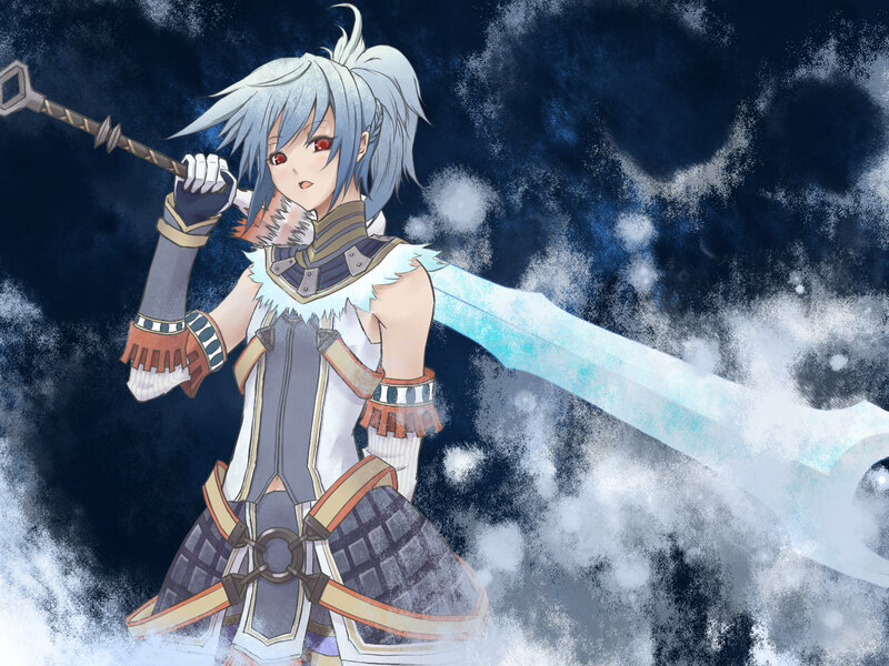 Anime Character with Sword — Blue, Dramatic, Night, Digital Art
