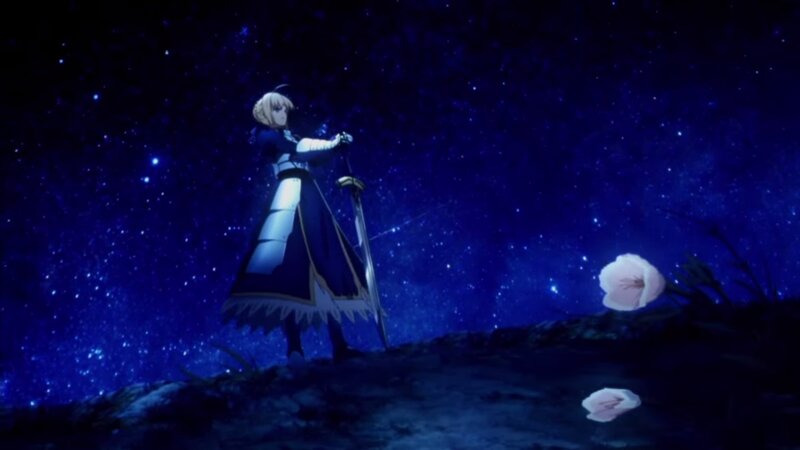 Anime Character with Sword — Blue, Dramatic, Night, Flower