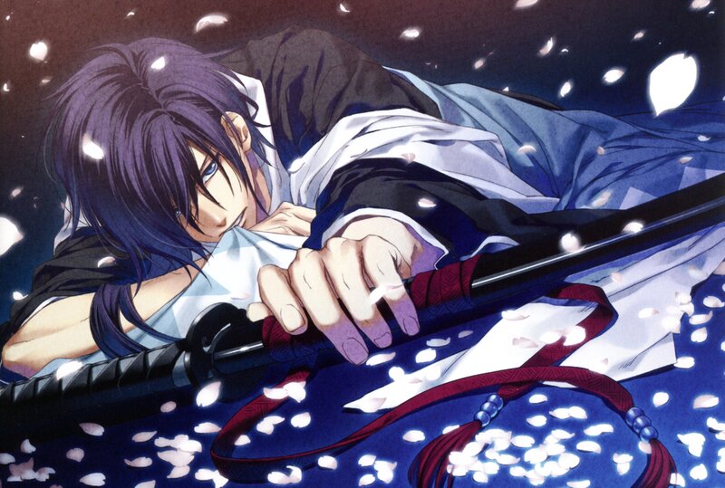 Anime Character with Sword — Blue, Dramatic, Night, Manga, Cherry Blossoms