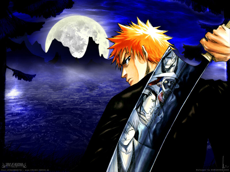 Anime Character with Sword — Blue, Dramatic, Night, Manga, Moon, Mountains