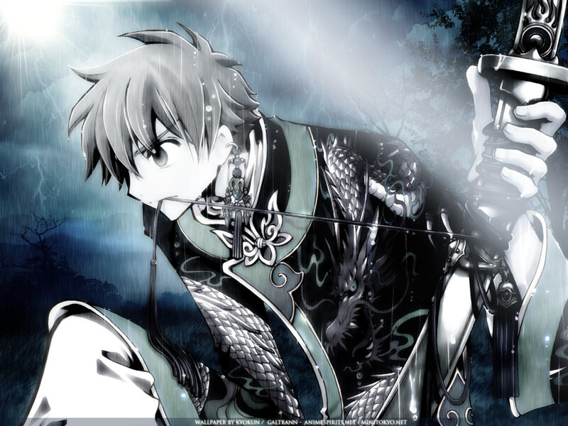 Anime Character with Sword — Blue, Dramatic, Night, Manga, Rain