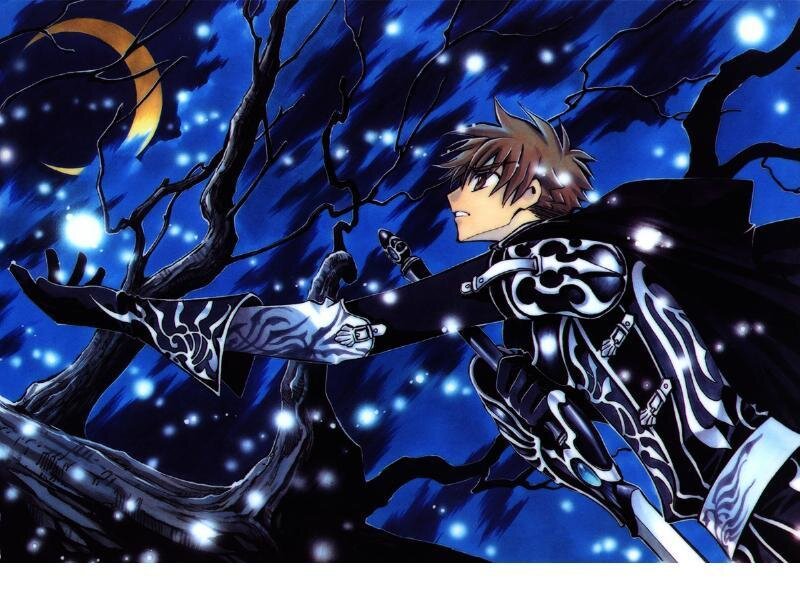 Anime Character with Sword — Blue, Dramatic, Night, Manga, Tree