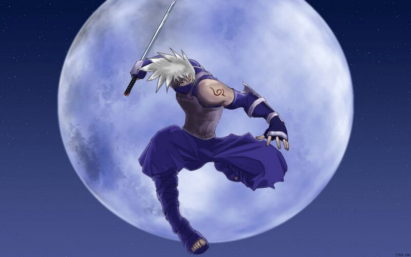 Anime Character with Sword — Blue, Dramatic, Night, Moon