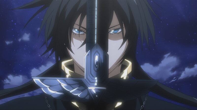 Anime Character with Sword — Blue, Dramatic, Night, Night Sky