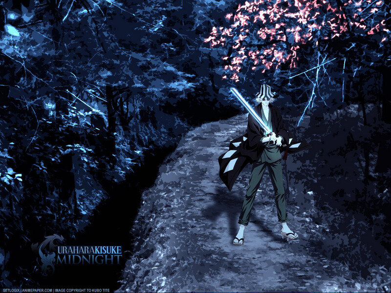 Anime Character with Sword — Blue, Dramatic, Night, Tree