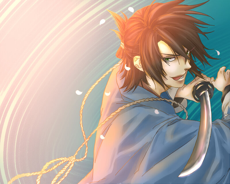 Anime Character with Sword — Blue, Dramatic, Rope