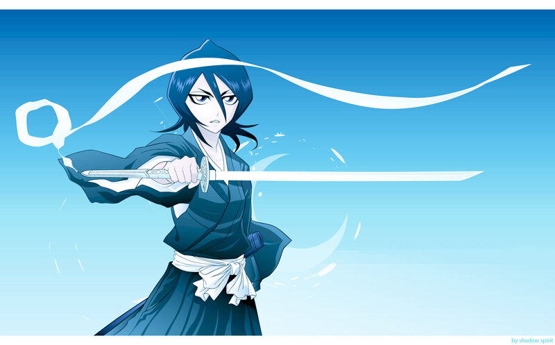 Anime Character with Sword — Blue, Dramatic, Sash