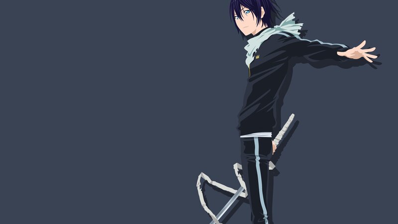 Anime Character with Sword — Blue, Dramatic, Scarf, Black Jacket