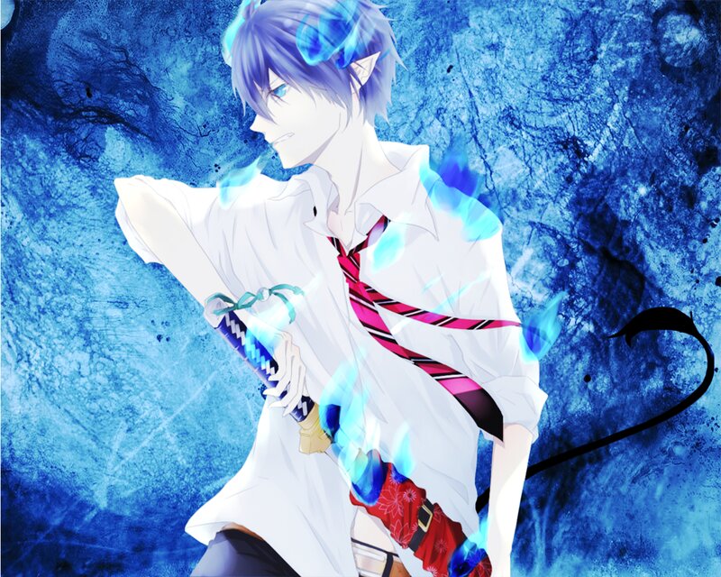Anime Character with Sword — Blue, Dramatic, Tail