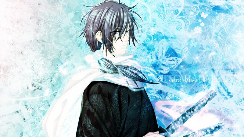 Anime Character with Sword — Blue, Dramatic, White Cape