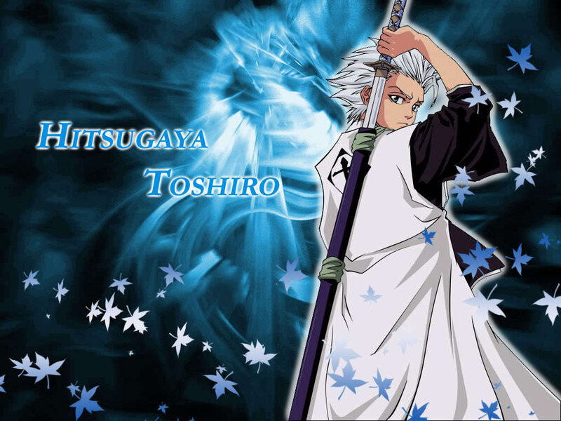Anime Character with Sword — Blue, Dramatic, White Hair, Maple Leaves