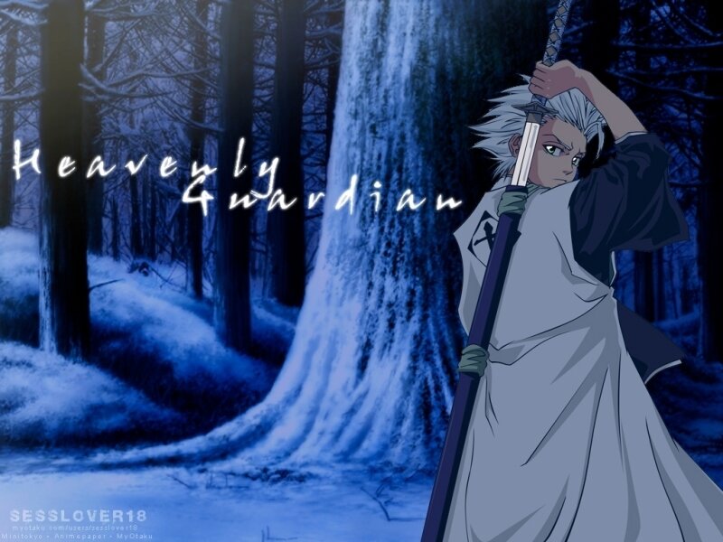 Anime Character with Sword — Blue, Dramatic, Winter, Forest