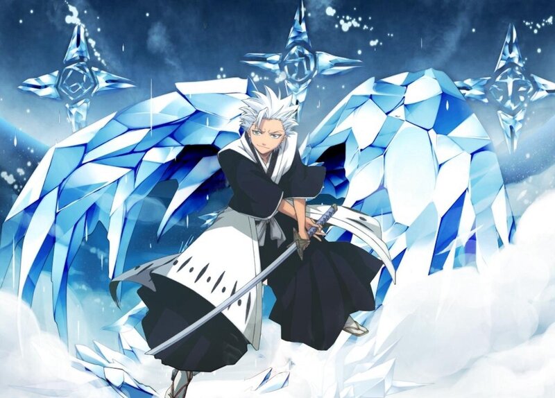 Anime Character with Sword — Blue, Dramatic, Winter, Ice Wings, Crystals