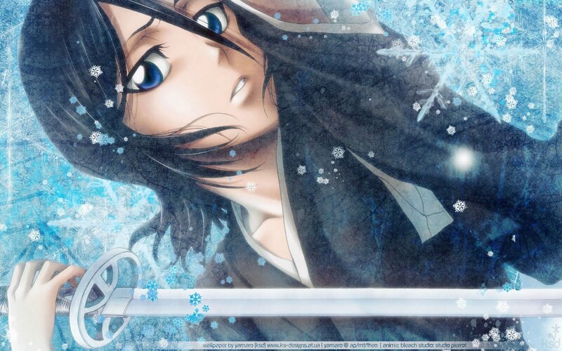 Anime Character with Sword — Blue, Dramatic, Winter