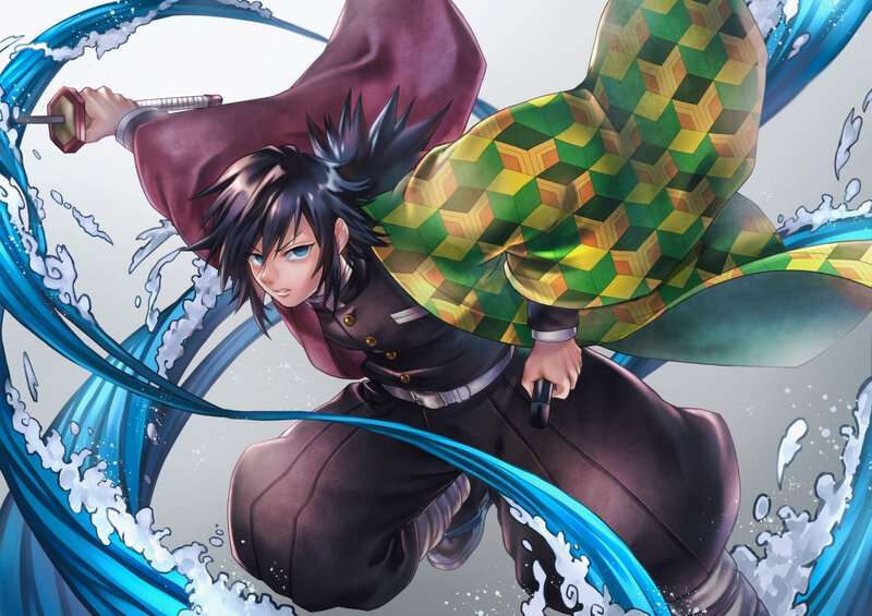 Anime Character with Sword — Blue, Dynamic, Manga