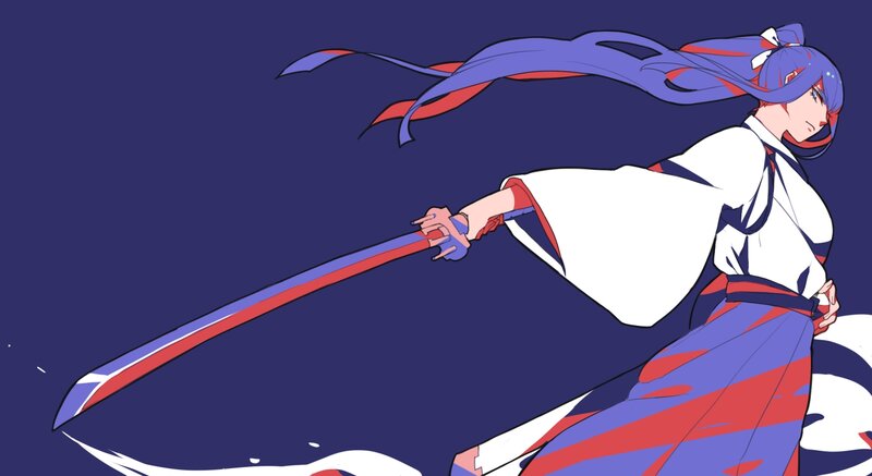 Anime Character with Sword — Blue, Dynamic, Night