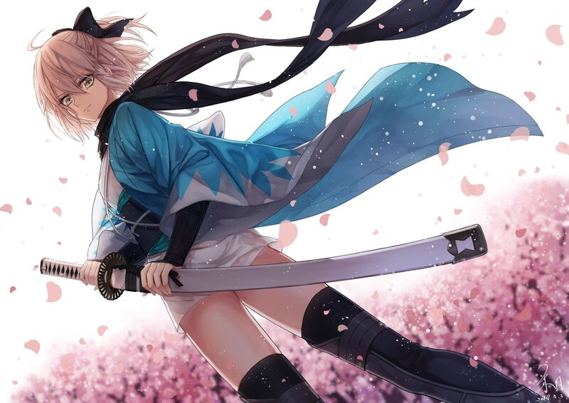 Anime Character with Sword — Blue, Dynamic, Spring
