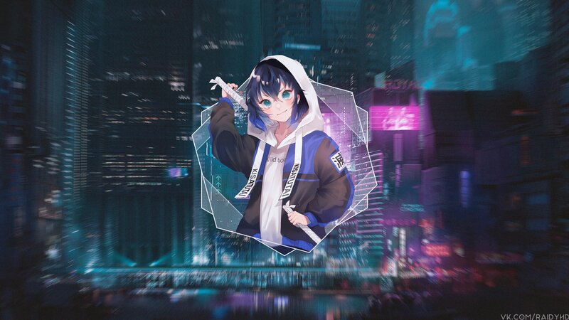 Anime Character with Sword — Blue, Futuristic
