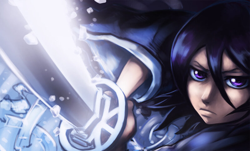 Anime Character with Sword — Blue, Intense