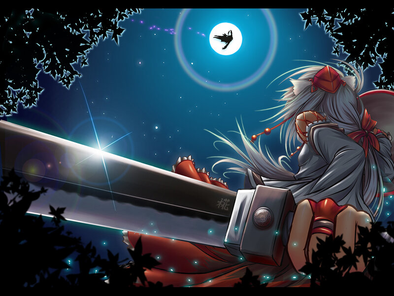 Anime Character with Sword — Blue, Serene, Night