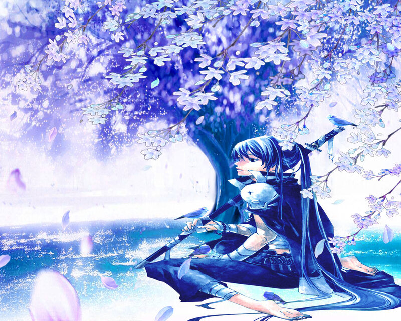 Anime Character with Sword — Blue, Serene