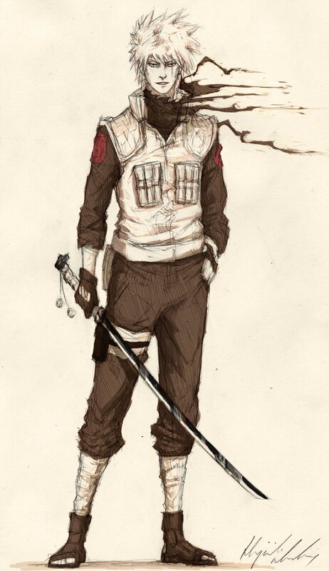 Anime Character with Sword — Brown, Dramatic, Manga, Vest