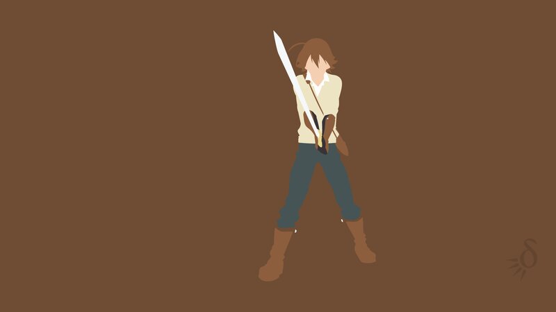 Anime Character with Sword — Brown, Dramatic, Minimalist