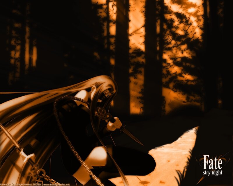 Anime Character with Sword — Brown, Dramatic, Night, Forest