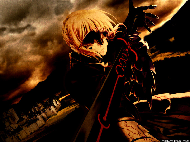 Anime Character with Sword — Brown, Dramatic, Sunset, Castle