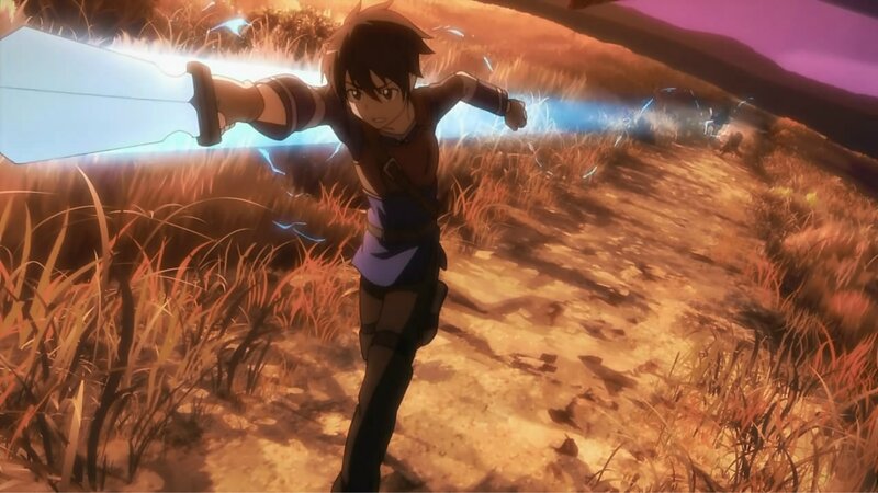 Anime Character with Sword — Brown, Dramatic, Sunset