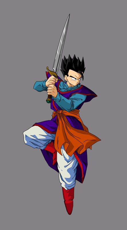 Anime Character with Sword — Gray, Determined
