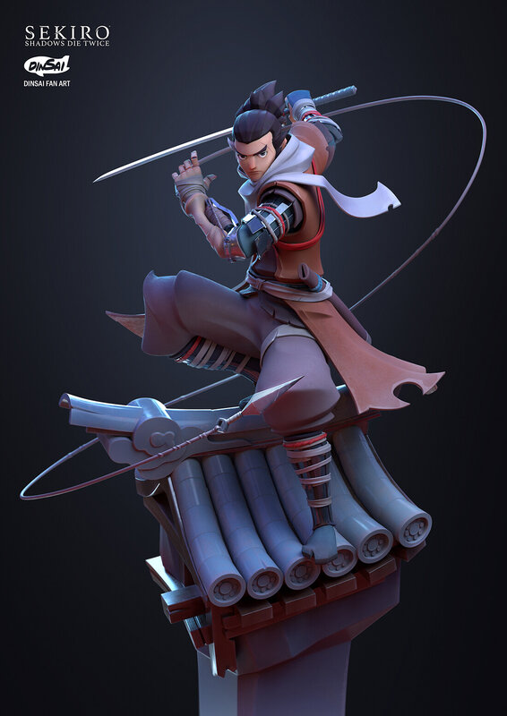 Anime Character with Sword — Gray, Dramatic, 3d Render