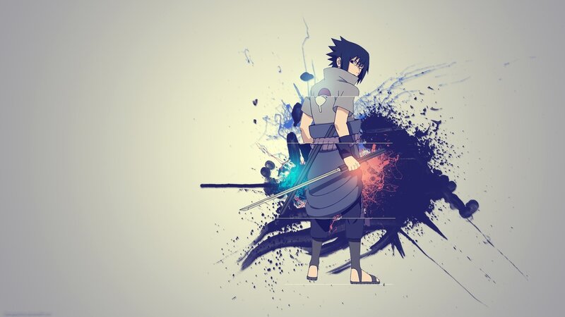 Anime Character with Sword — Gray, Dramatic, Digital Art, Splatter, Back View