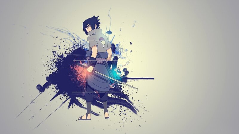 Anime Character with Sword — Gray, Dramatic, Digital Art, Splatter, Cloak