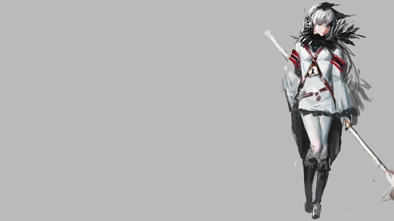 Anime Character with Sword — Gray, Dramatic, Digital Art, White Hair