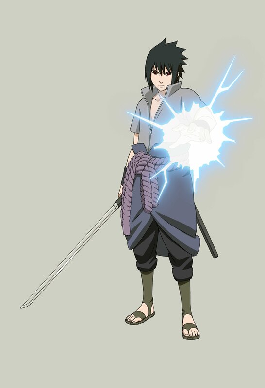 Anime Character with Sword — Gray, Dramatic, Lightning