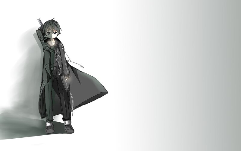 Anime Character with Sword — Gray, Dramatic, Manga, Cloak, Shadow, Black