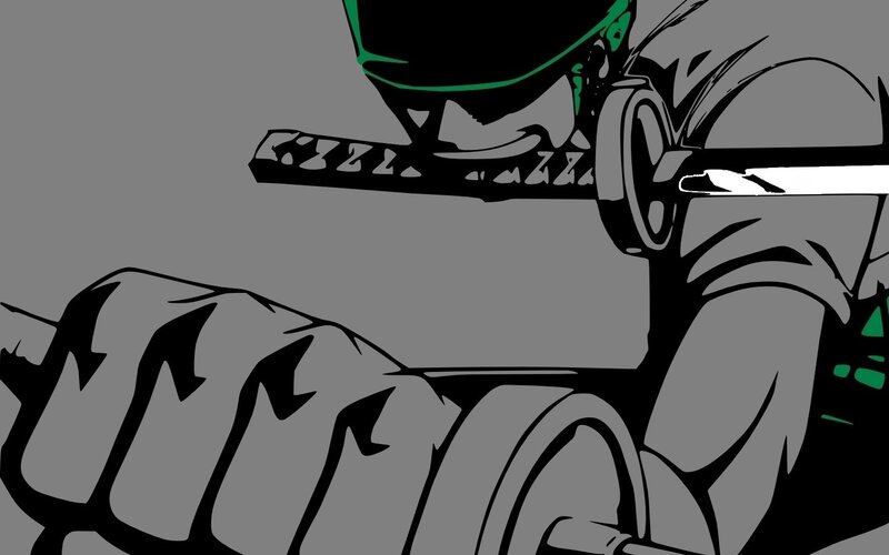 Anime Character with Sword — Gray, Dramatic, Manga, Hand, Black, Green